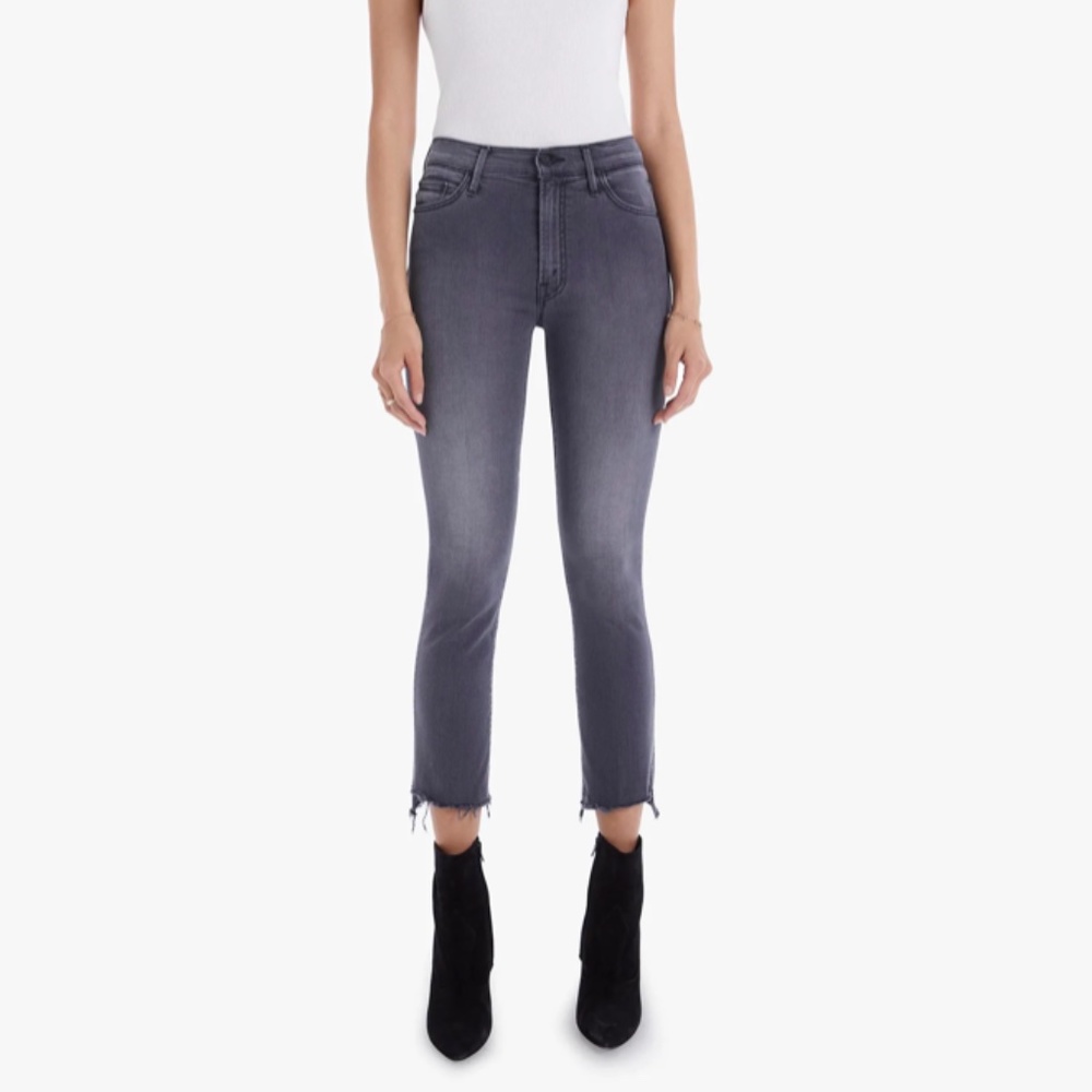 Mother the insider step hem crop bootcut jeans grey 28